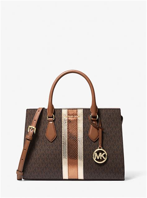 michael kors tina medium satchel|Sheila Medium Signature Logo and Metallic Satchel .